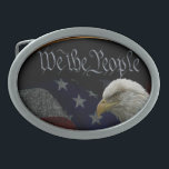 Boucle De Ceinture Ovale Nous Le Peuple<br><div class="desc">Ceinture patriotique avec une photo d'un drapeau et un aigle chauve avec les mots "We The People" dans l'ancien texte anglais en haut. Grand cadeau pour papa ou un vétéran.</div>