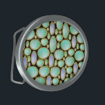 Boucle De Ceinture Ovale Opal Broch Gem Gemstone Motif Turquoise<br><div class="desc">Cette boucle à courroie a un joli motif pendentif à broche opale avec chaînes or. Ce design imprimé unique est fait pour ressembler à des opales disposées en sorte de mosaïque sur un arrière - plan noir et personnalisable. Les formes ovales ont une impression de nacre opaque avec des tourbillons...</div>