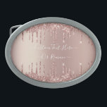 Boucle De Ceinture Ovale Parties scintillant rose Gold Blush Drivers Text B<br><div class="desc">Rose Gold Blush Parties scintillant Sparkle Drips Custom Text Pink Modern - Ajouter votre texte unique ou supprimer du texte - Faire votre cadeau spécial - Redimensionner et déplacer ou supprimer et ajouter du texte / des éléments avec outil de personnalisation. Conception par MIGNED. Veuillez voir mes autres projets. Vous...</div>