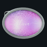 Boucle De Ceinture Ovale Parties scintillant violet Métal Monogramme Nom Mo<br><div class="desc">Purple Faux Foil Métallic Sparkle Parties scintillant Brossé Métal Monogramme Nom Ceinture Boucle. Cela rend la graduation parfaite, doux 16 16ème, 18ème, 21ème, 30ème, 40ème, 50ème, 60ème, 70ème, 80ème, 90ème, 100ème anniversaire, mariage, douche nuptiale, anniversaire, baby shower ou cadeau de fête de bachelorette pour quelqu'un qui aime les styles glam...</div>