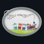 Boucle De Ceinture Ovale Peu de Choo Choo<br><div class="desc">Artiste : Les commandes de train stylisées par | d'Audrey Walters au-dessus de rouler les collines vertes,  fumée orthographie "peu de Choo Choo"</div>