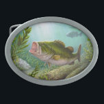 Boucle De Ceinture Ovale Poissons bas<br><div class="desc">Un poisson bas de grand-bouche dans un arrangement magique proche d'herbe et de sable de scintillement. Par Amanda Diehl,  conceptions de Paxdomino.</div>
