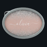 Boucle De Ceinture Ovale Rose or rose rose pâle Parties scintillant argent<br><div class="desc">Rose Gold - Blush Pink and Silver Sparkle Parties scintillant Script Monogramme Nom Belt Buckle. Cela rend la graduation parfaite, doux 16 16ème, 18ème, 21ème, 30ème, 40ème, 50ème, 60ème, 70ème, 80ème, 90ème, 100ème anniversaire, mariage, douche nuptiale, anniversaire, baby shower ou cadeau de fête de bachelorette pour quelqu'un qui aime les...</div>