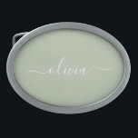 Boucle De Ceinture Ovale Sage Green Minimaliste Moderne Monogramme Élégant<br><div class="desc">Découvrez notre collection moderne minimaliste de monogramme Sage Green : Élégez votre esthétique avec une sophistication sereine et une élégance intemporelle. Notre collection présente des designs minimalistes dans une teinte verte sage et tranquille, complétés par des monogrammes raffinés adaptés à votre style personnel. De la papeterie polie aux accessoires polyvalents,...</div>