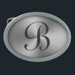 Boucle De Ceinture Ovale SIlver brillant métallique personnalisé boucle de<br><div class="desc">Boucle de ceinture monogramme sur mesure métallique en argent brillant. Elégante idée cadeau d'anniversaire pour les amis et la famille. Personnalisez avec votre propre nom lettre initiale.</div>