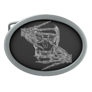 Boucle De Ceinture Ovale Skeleton Skull avec les mains sur la boucle de cei