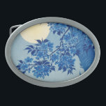Boucle De Ceinture Ovale Soirée Lune Arbre Bleu Lune<br><div class="desc">Fleur de cerise sur une nuit lune (vers 1932) par Ohara Koson (1877-1945). Une belle lune du soir. Original du Los Angeles County Museum of Art.</div>