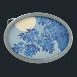 Boucle De Ceinture Ovale Soirée Lune Arbre Bleu Lune<br><div class="desc">Fleur de cerise sur une nuit lune (vers 1932) par Ohara Koson (1877-1945). Une belle lune du soir. Original du Los Angeles County Museum of Art.</div>
