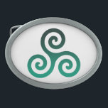 Boucle De Ceinture Ovale Symbole celtique antique Triskele vert<br><div class="desc">Symbole vert Triskele. Le symbole Triskele ou Triskelion se compose de trois spirales ou de trois bras enclenchés,  comme s'il se déplaçait de son centre. Ce symbole celtique de mouvement ou d'action représente les trois mondes : céleste,  physique et spirituel.</div>