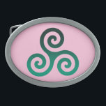 Boucle De Ceinture Ovale Symbole celtique antique Triskele vert Pastel Rose<br><div class="desc">Symbole vert Triskele. Le symbole Triskele ou Triskelion se compose de trois spirales ou de trois bras enclenchés,  comme s'il se déplaçait de son centre. Ce symbole celtique de mouvement ou d'action représente les trois mondes : céleste,  physique et spirituel.</div>