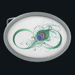 Boucle De Ceinture Ovale Symbole de l'Infinity<br><div class="desc">Le symbole de l'infinity with a bright,  green,  artistic peacock feather on a white background. Tattoo style.</div>