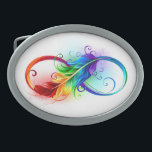Boucle De Ceinture Ovale Symbole d'infini avec plume arc-en-ciel<br><div class="desc">Symbole artistique à l'infini avec belle plume arc-en-ciel sur arrière - plan blanc. Style tatouage.</div>