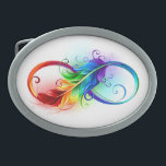 Boucle De Ceinture Ovale Symbole d'infini avec plume arc-en-ciel<br><div class="desc">Symbole artistique à l'infini avec belle plume arc-en-ciel sur arrière - plan blanc. Style tatouage.</div>