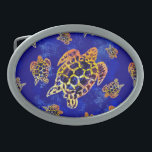 Boucle De Ceinture Ovale Tortues marines Batik Art Africain<br><div class="desc">Style Batik Africain Répéter les tortues de mer Motifs. Design abstrait de tissu de cire créé sur l'Art numérique. Copyright BluedarkArt TheChameleonArt.</div>