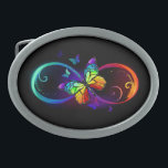 Boucle De Ceinture Ovale Vibrant infinity with rainbow butterfly on black<br><div class="desc">multicolor,  bright,  symbole of infinity with rainbow,  detailed butterfly monarch. Rainbow butterfly. Rainbow infinity.</div>