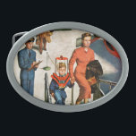 Boucle De Ceinture Ovale Voyageur de l'espace<br><div class="desc">Artiste : Le garçon d'AMOs Sewell | dans le casque d'espace monte à bord de l'avion avec la mère</div>