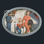 Boucle De Ceinture Ovale Voyageur de l'espace<br><div class="desc">Artiste : Le garçon d'AMOs Sewell | dans le casque d'espace monte à bord de l'avion avec la mère</div>