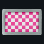 Boucle De Ceinture Rectangulaire à damiers carré chaud rose blanc rétro géométrique<br><div class="desc">à damiers carré chaud rose blanc géométrique rétro motif Belt Buckle Accessoire cadeau pour elle. Cool retro à damiers motif carré géométrique . Chèque moderne carrelage vintage blanc et rose chaud.</div>
