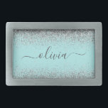 Boucle De Ceinture Rectangulaire Aqua bleu Turquoise Parties scintillant argent Mon<br><div class="desc">Aqua Blue - Turquoise et Silver Sparkle Parties scintillant Script Monogramme Nom Belt Buckle. Cela rend la graduation parfaite, doux 16 16ème, 18ème, 21ème, 30ème, 40ème, 50ème, 60ème, 70ème, 80ème, 90ème, 100ème anniversaire, mariage, douche nuptiale, anniversaire, baby shower ou cadeau de fête de bachelorette pour quelqu'un qui aime les styles...</div>