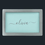 Boucle De Ceinture Rectangulaire Aqua Blue Turquoise Moderne Script Girl Monogramme<br><div class="desc">Aqua Blue Turquoise Simple Script Monogramme Nom Ceinture Boucle. Cela rend la graduation parfaite, doux 16 16ème, 18ème, 21ème, 30ème, 40ème, 50ème, 60ème, 70ème, 80ème, 90ème, 100ème anniversaire, mariage, douche nuptiale, anniversaire, baby shower ou cadeau de fête de bachelorette pour quelqu'un qui aime les styles glam luxe et chic .....</div>