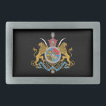 Boucle De Ceinture Rectangulaire Armoiries impériales de l'Iran (1925-1979)<br><div class="desc">Armoiries impériales de l'Iran sous la dynastie Pahlavi, utilisées de 1925 à 1979. Le bouclier est composé du Lion et du symbole du Soleil au premier trimestre, du Faravahar au deuxième trimestre, de la lame incurvée d'une épée de Sassanid shamshir au troisième trimestre et du Simurgh au quatrième trimestre. Au...</div>