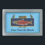 Boucle De Ceinture Rectangulaire Badge du pêcheur de combat de l'Alaska<br><div class="desc">Sur la base d'un prix militaire commun, l'insigne du pêcheur de combat commémore la survie de la pêche au combat en Alaska. Il comporte un Saumon Sockeye, en couleur rouge fraie, sur un arrière - plan bleu foncé, sur une couronne de branche de conifères. Le texte "ALASKA" se trouve en...</div>