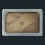 Boucle De Ceinture Rectangulaire Base-ball vintage<br><div class="desc">Un grand vieux temps-y a vieilli le base-ball avec la pièce pour un nom ou un monogramme de coutume</div>