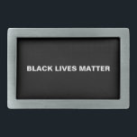 Boucle De Ceinture Rectangulaire Black Lives Matt noir et blanc texte minimaliste<br><div class="desc">Black Lives Matter noir et blanc texte minimaliste boucle ceinture. Texte blanc entièrement personnalisable sur un arrière - plan de couleur noir uni modifiable,  de sorte que vous pouvez le personnaliser et le rendre unique.</div>