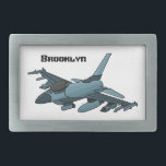 Boucle De Ceinture Rectangulaire Caricature d'avion de chasse militaire<br><div class="desc">Pour les fans d'avions de chasse. Cette conception présente un jet militaire en dessin animé.</div>