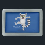Boucle De Ceinture Rectangulaire Caricature de danse lémurienne en anneau mignon<br><div class="desc">Ce mignon lémurien de Madagascar saute de joie ! Dessiné dans un joyeux style de dessin animé.</div>