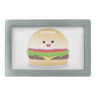 Boucle De Ceinture Rectangulaire Caricature de hamburger kawaii joyeux