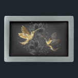 Boucle De Ceinture Rectangulaire Colibri noir et or<br><div class="desc">Colibris de bijoux en noir et or sur arrière - plan gris décoré de plantes. Bijoux. Oiseau doré. Oiseau d'or.</div>