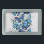 Boucle De Ceinture Rectangulaire Composition des White and Blue Butterflies<br><div class="desc">Vertical composition of réalistes,  blue and white morpho butterflies on gray textured background. Morphine bleu.</div>