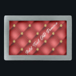 Boucle De Ceinture Rectangulaire Diamant doré Cuir Tufé Nom du texte personnalisé R<br><div class="desc">Golden Diamond Tufted Leather Custom Text Name Red Gold Cadeau personnalisé - Choisissez / Ajouter votre texte favori - Nom OU Supprimer du texte - Faites votre cadeau spécial - Redimensionnez et déplacez ou supprimez et ajoutez du texte / des éléments avec l'outil de personnalisation. Choisissez votre Font / Taille...</div>