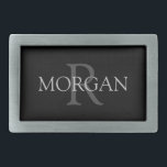 Boucle De Ceinture Rectangulaire DIY Monogram & Name, Trendy Black with Grey Text<br><div class="desc">Personnalisez avec votre Monogramme et nom en texte gris. Ce design classique simple ne manquera pas d'attirer l'attention.</div>