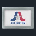 Boucle De Ceinture Rectangulaire Drapeau d'Arlington, Texas<br><div class="desc">Belt Buckle avec le drapeau d'Arlington,  Texas. Un drapeau blanc avec une lettre bleue et rouge A et une étoile argentée au centre</div>