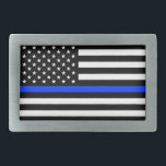 Boucle De Ceinture Rectangulaire Drapeau de police de la ligne bleue mince<br><div class="desc">Drapeau américain de la Ligne Bleue Mince. Soutenez la police avec ce magnifique drapeau bleu et montrer au monde que</div>
