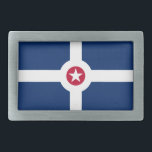 Boucle De Ceinture Rectangulaire Drapeau d'Indianapolis, Indiana<br><div class="desc">Belt Buckle avec drapeau de la ville d'Indianapolis,  Indiana; drapeau bleu avec croix blanche et cercle rouge avec étoile blanche dans le centre</div>