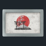 Boucle De Ceinture Rectangulaire Drapeau et symboles du Japon ID153<br><div class="desc">Cette boucle de ceinture patriotique est ornée du drapeau du Japon qui recouvre des images du Mont Fuji,  des fleurs de cerisiers et une porte torii...  le tout avec un effet moderne et en détresse. Recherchez ID153 pour voir d'autres produits avec cette conception.</div>