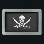 Boucle De Ceinture Rectangulaire Drapeau Jolly roger de pirate<br><div class="desc">Personnalisez facilement ce crâne de pirate Jolly roger et ce drapeau d'épées croisées sur un arrière - plan noir. Vous pouvez facilement changer la couleur arrière - plan d'une gamme de plus de 200 couleurs .</div>