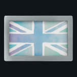 Boucle De Ceinture Rectangulaire Drapeau Pastel Blue Watercolor Union Jack<br><div class="desc">Drapeau Union Jack en bleu pastel et couleur pourpre pâle.</div>