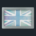 Boucle De Ceinture Rectangulaire Drapeau Pastel Blue Watercolor Union Jack<br><div class="desc">Drapeau Union Jack en bleu pastel et couleur pourpre pâle.</div>