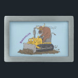Boucle De Ceinture Rectangulaire Drôle bulldozer de conduite de taureaux<br><div class="desc">Ce taureau fait son propre mouvement terrestre,  conduisant un bulldozer dans un style amusant de dessin animé.</div>