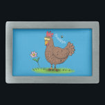 Boucle De Ceinture Rectangulaire Drôle poulet rustique whimsical dessin animé<br><div class="desc">Ce drôle de poulet dans la cour. Ajoutez votre propre texte pour le rendre spécial.</div>