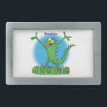 Boucle De Ceinture Rectangulaire Drôle vert souriant animé lézard d'iguane<br><div class="desc">Iguana dit Salut ! Ce drôle de lézard vert ajoutera un peu d'humour à votre journée ! Dessiné en style dessin animé pour le plaisir des reptiles !</div>