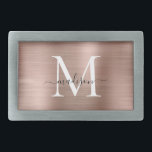 Boucle De Ceinture Rectangulaire Élégant script de monogramme de métal brossé en or<br><div class="desc">Élégant Rose Gold brossé Monogramme de métal brossé boucle de courroie</div>