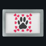 Boucle De Ceinture Rectangulaire Empreinte de patte Chien Noir Avec Formes Cardiaqu<br><div class="desc">Conception originale d'un chien empreinte de patte aux formes cardiaques.</div>