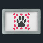 Boucle De Ceinture Rectangulaire Empreinte de patte Chien Noir Avec Formes Cardiaqu<br><div class="desc">Conception originale d'un chien empreinte de patte aux formes cardiaques.</div>