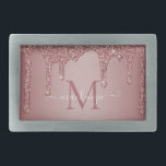 Boucle De Ceinture Rectangulaire Girly Rose Gold Sparkle Glitter Drips monogram<br><div class="desc">Parties scintillant Rose or Fille perche Monogram Belt Buckle avec parties scintillant en or rose/rose faux de mode gouttes sur un arrière - plan chic avec votre monogramme et nom personnalisés. Veuillez nous contacter à cedarandstring@gmail.com si vous avez besoin d'aide pour la conception ou les produits correspondants.</div>