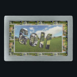 Boucle De Ceinture Rectangulaire Golf Course Photo Collage Et Logo,<br><div class="desc">Photo est un parcours de golf avec les mots golf fait à partir d'une image de club de golf,  entouré de diverses images de golf</div>